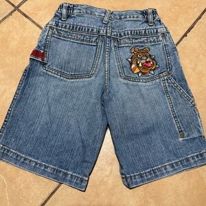 Vintage JNCO Kids Blue Denim Shorts with Bulldog Patch